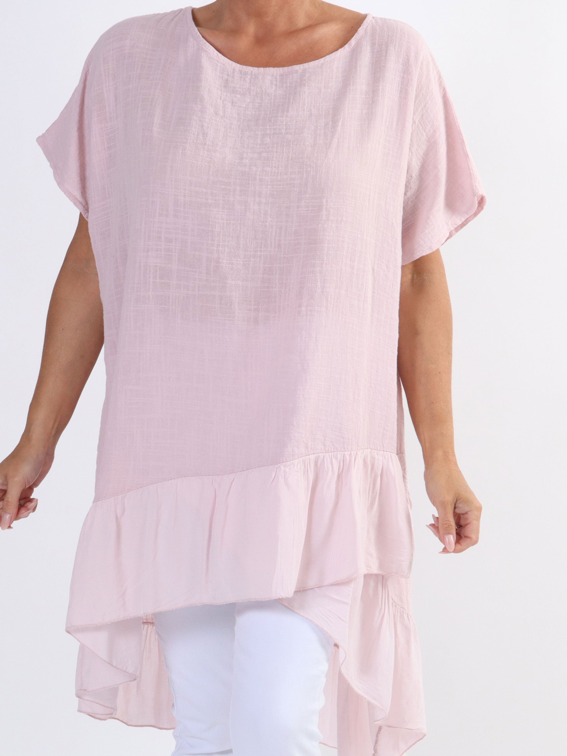 Elba - Plus size tunika i forskudt længde med flæser